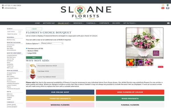 Sloane Florists website example in South Africa