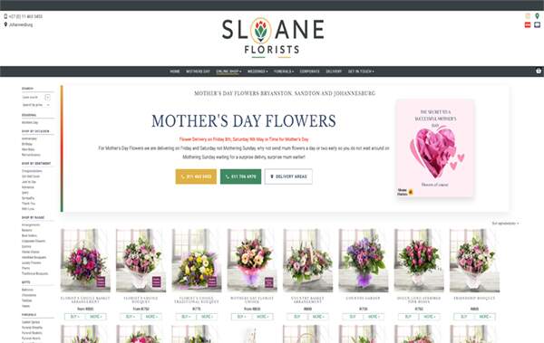 Sloane Florists website example in South Africa