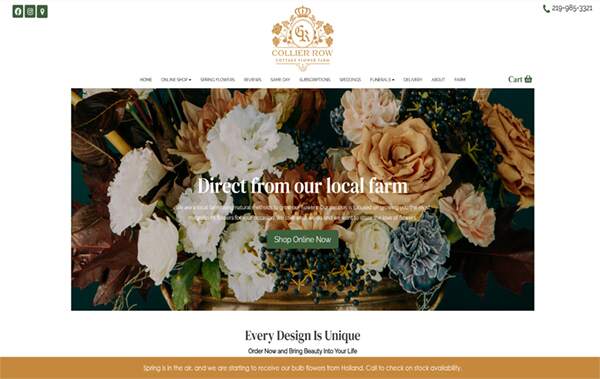 Collier Row Floral Studio website example in the USA